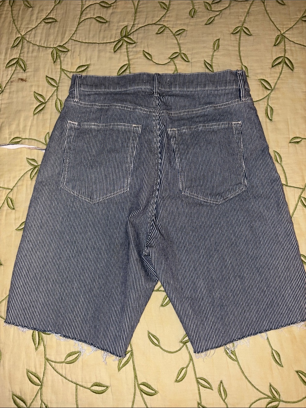 LOFT Navy and White Pinstripe Denim Cutoff Shorts - Picture 2 of 4